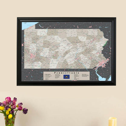 Earth Toned Pennsylvania State Push Pin Travelers Map main image