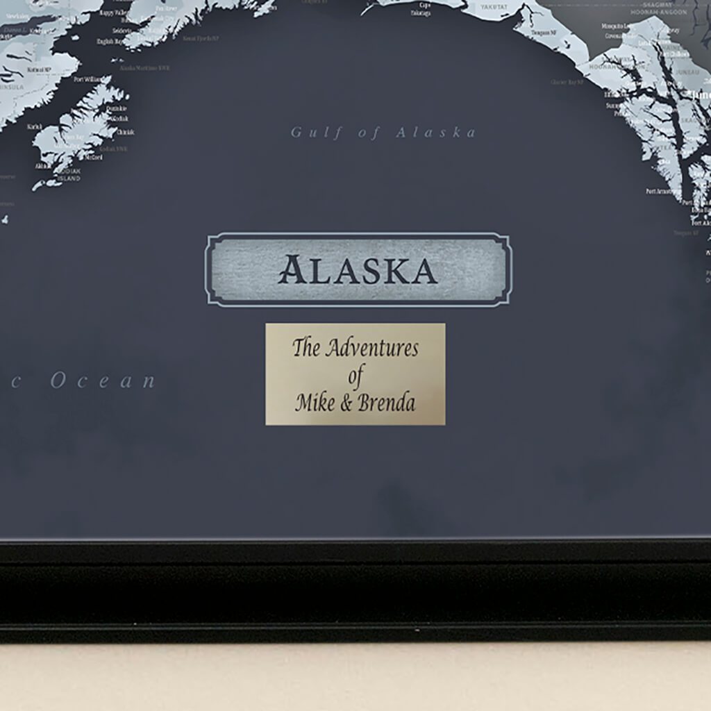 Plaque Location on Framed Alaska Slate Travelers Map