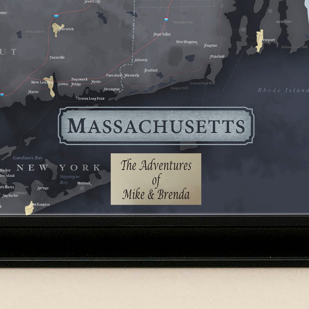 Push Pin Travel Maps Slate Gray Massachusetts Pin Map with Pins  Plaque Location