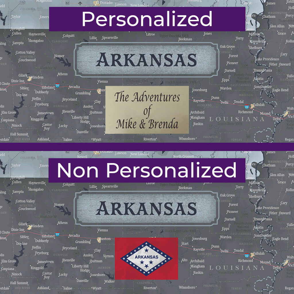 Plaque Location and Layout on Slate Arkansas Push Pin Travel Map