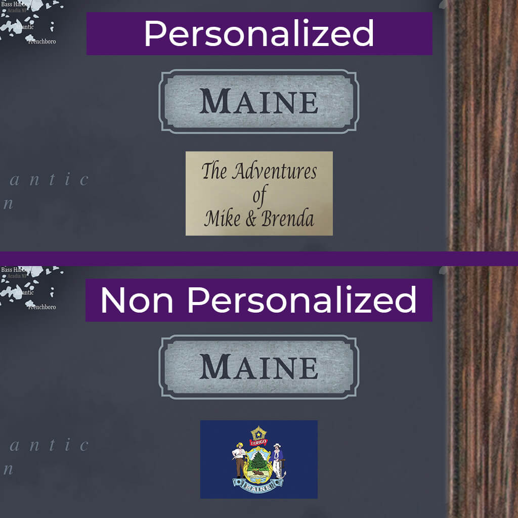 Plaque Location and Layout on Slate Maine Push Pin Travel Maps