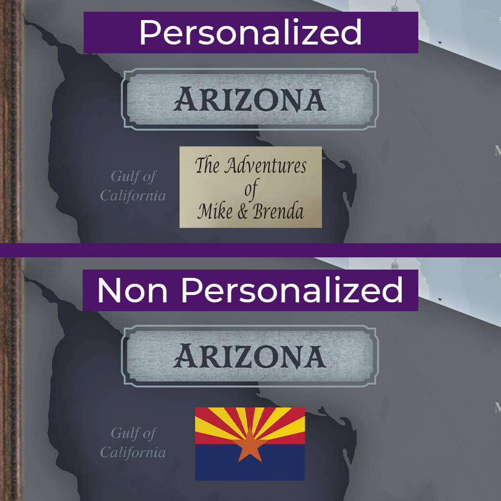 Location and Layout of Plaque for Arizona Slate Travel Map with Pins