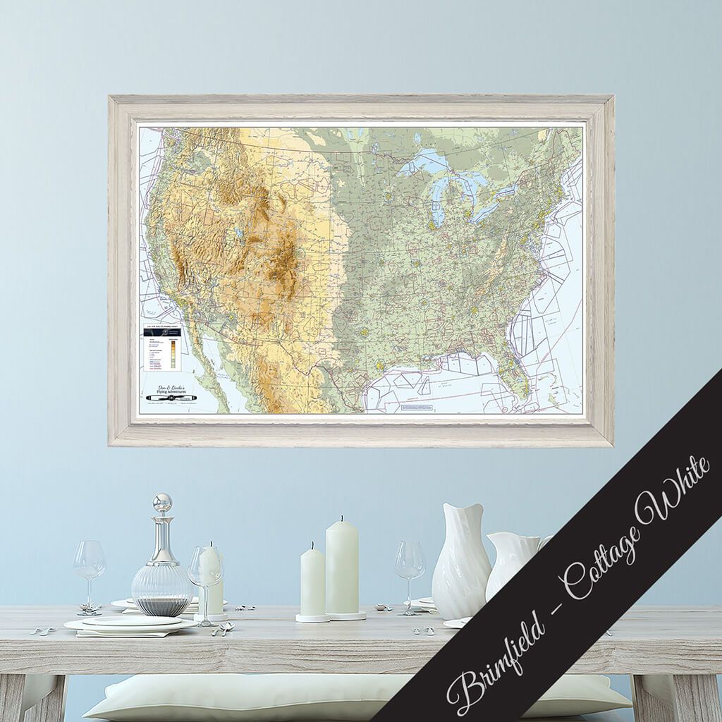 Canvas Pilot&#39;s VFR USA Pinnable Wall Map in Premium Brimfield White Frame