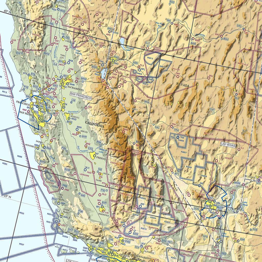 Gallery Wrapped Canvas VFR USA Pilot&#39;s Map Closeup West Coast
