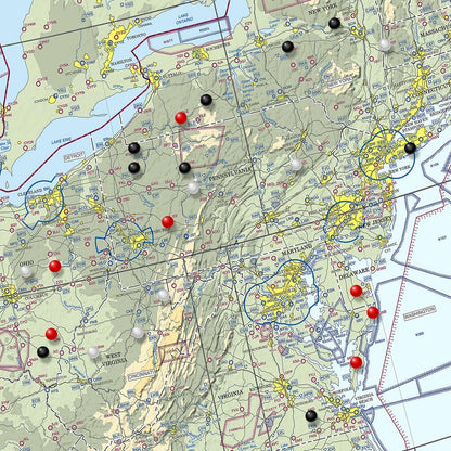 Closeup of Pilot's Map - Northeast with Pins