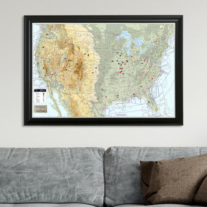 USA VFR Push Pin Pilot's Map in Black Frame