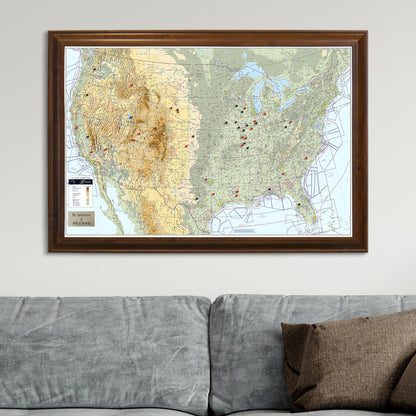 USA VFR Pilot's Wall Map with Brown Frame