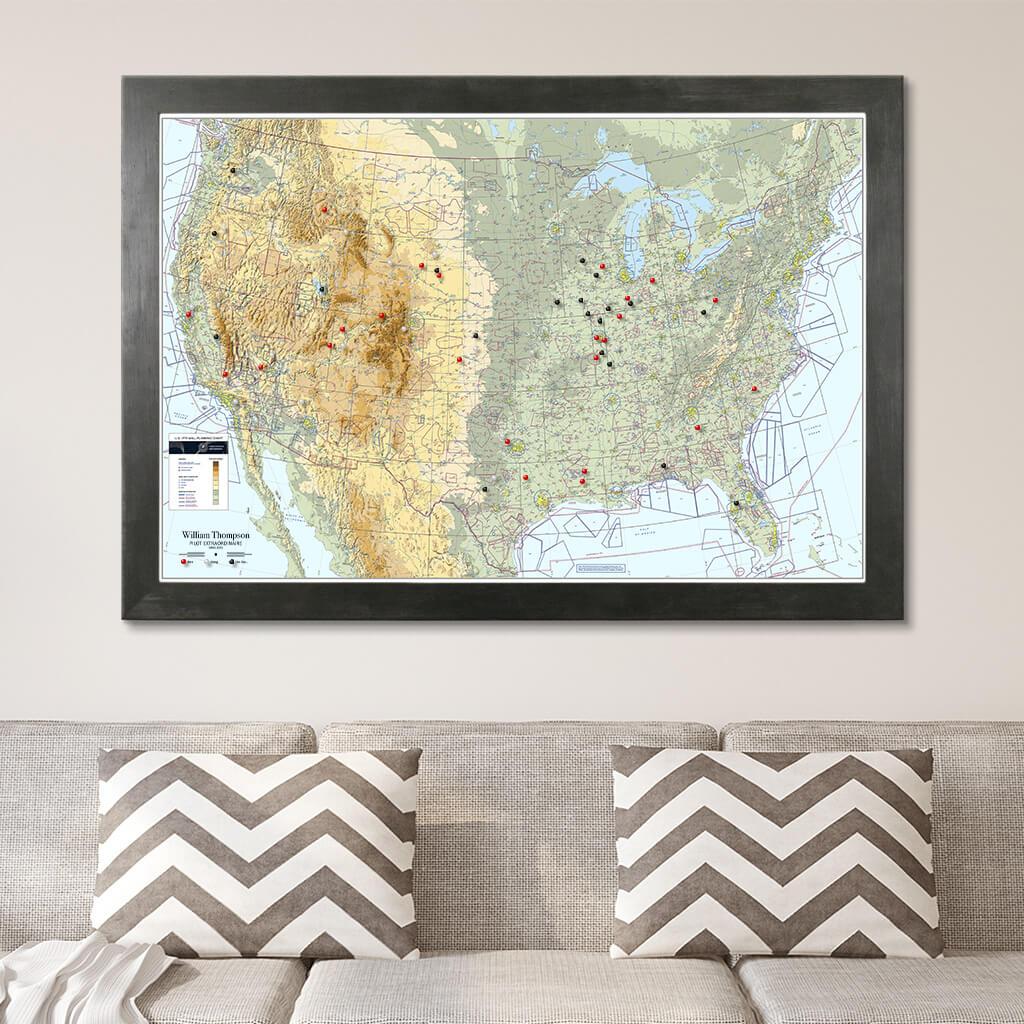 Canvas Pilot&#39;s VFR USA Pinnable Wall Map Rustic Black Frame