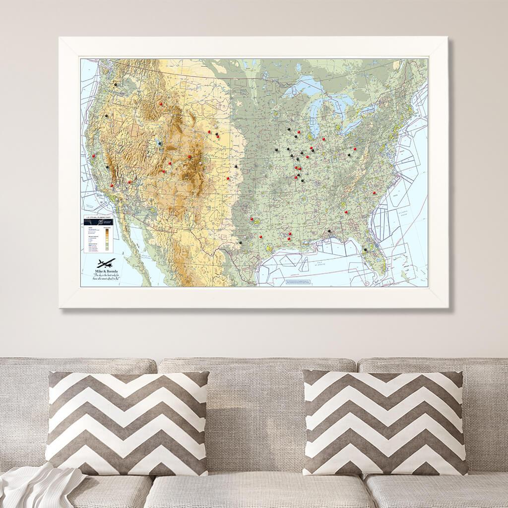 Canvas Pilot&#39;s VFR USA Pinnable Wall Map Textured White Frame