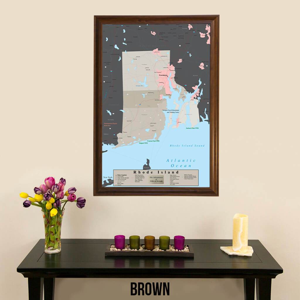 Earth Toned Rhode Island State Map Brown Frame