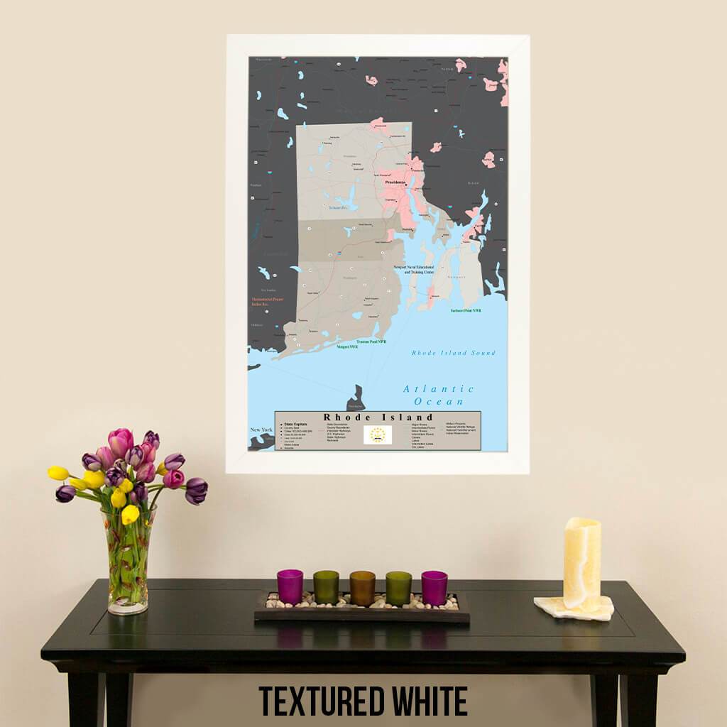 Earth Toned Rhode Island State Map Textured White Frame