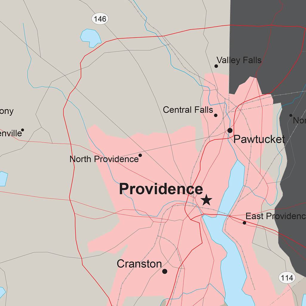 Earth Toned Rhode Island State Map Closeup