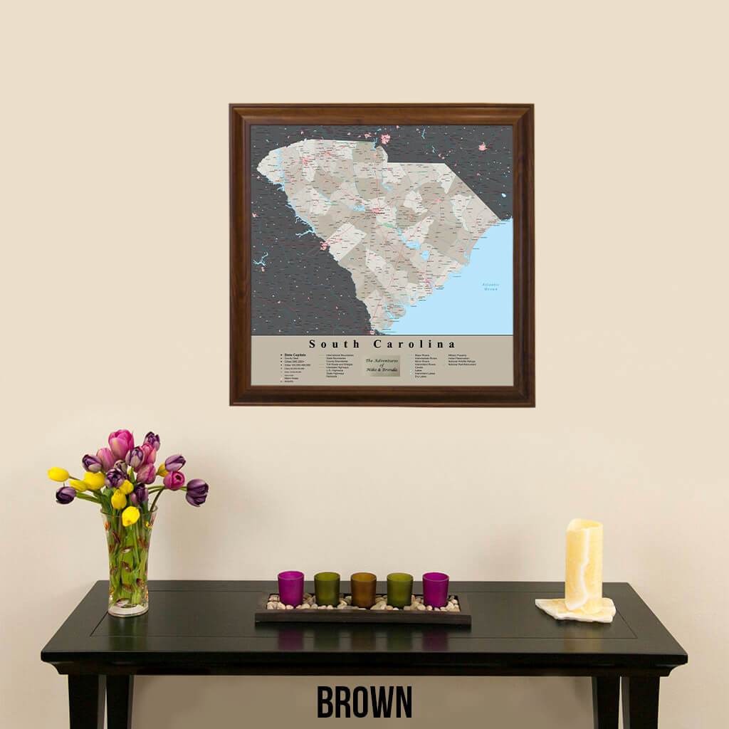 Earth Toned South Carolina State Map Brown Frame