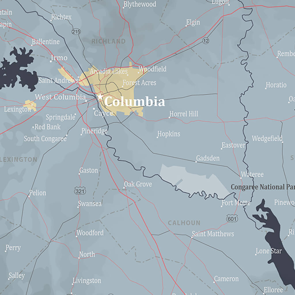 Closeup of South Carolina Slate Map