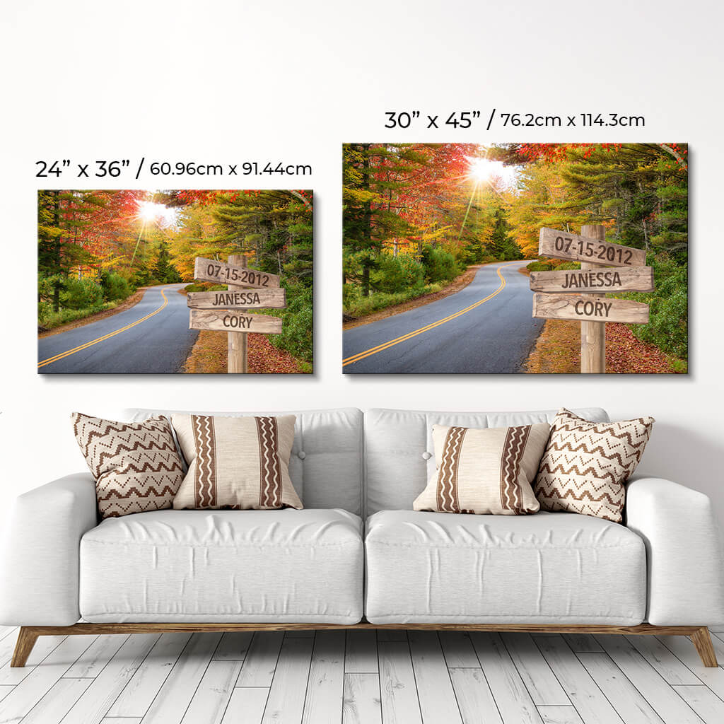 Autumn Road Sign Art - Size comparison