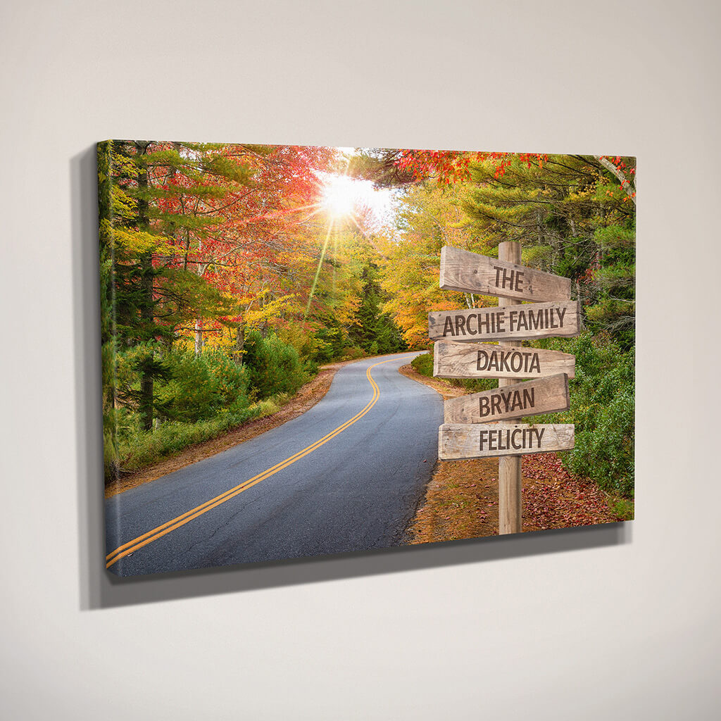 Side view of Autumn Road Sign Art