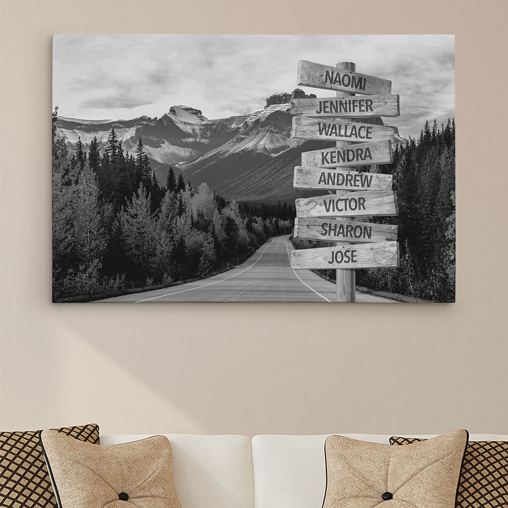 Mountain Road Sign Art - 30x45 - B&W