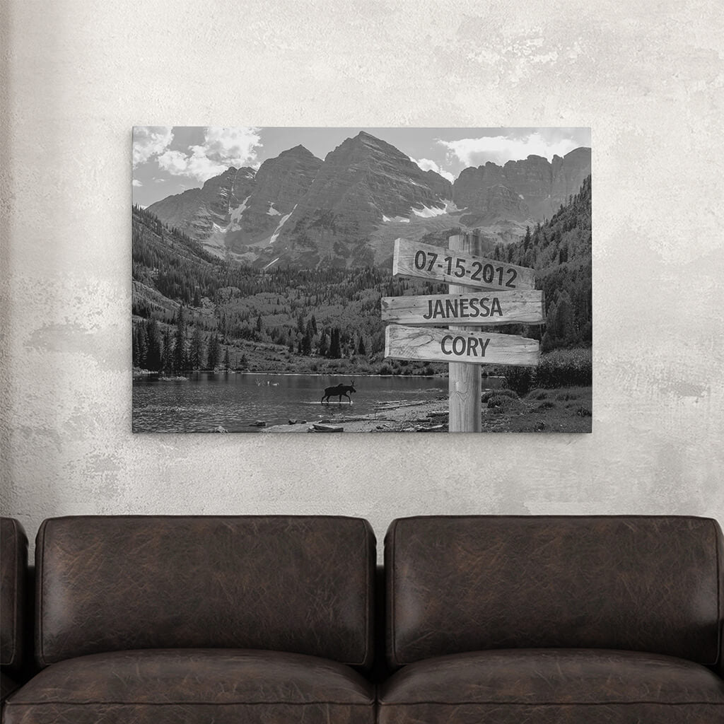 Maroon Bells Sign Art - 24x36 b&w
