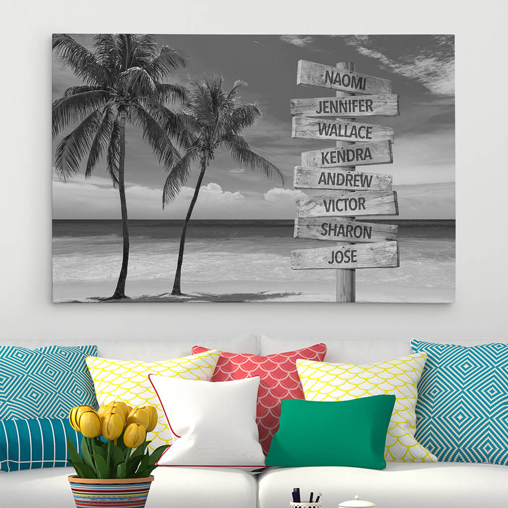 Ocean Palm Trees Sign Art - 30x45 - black and white