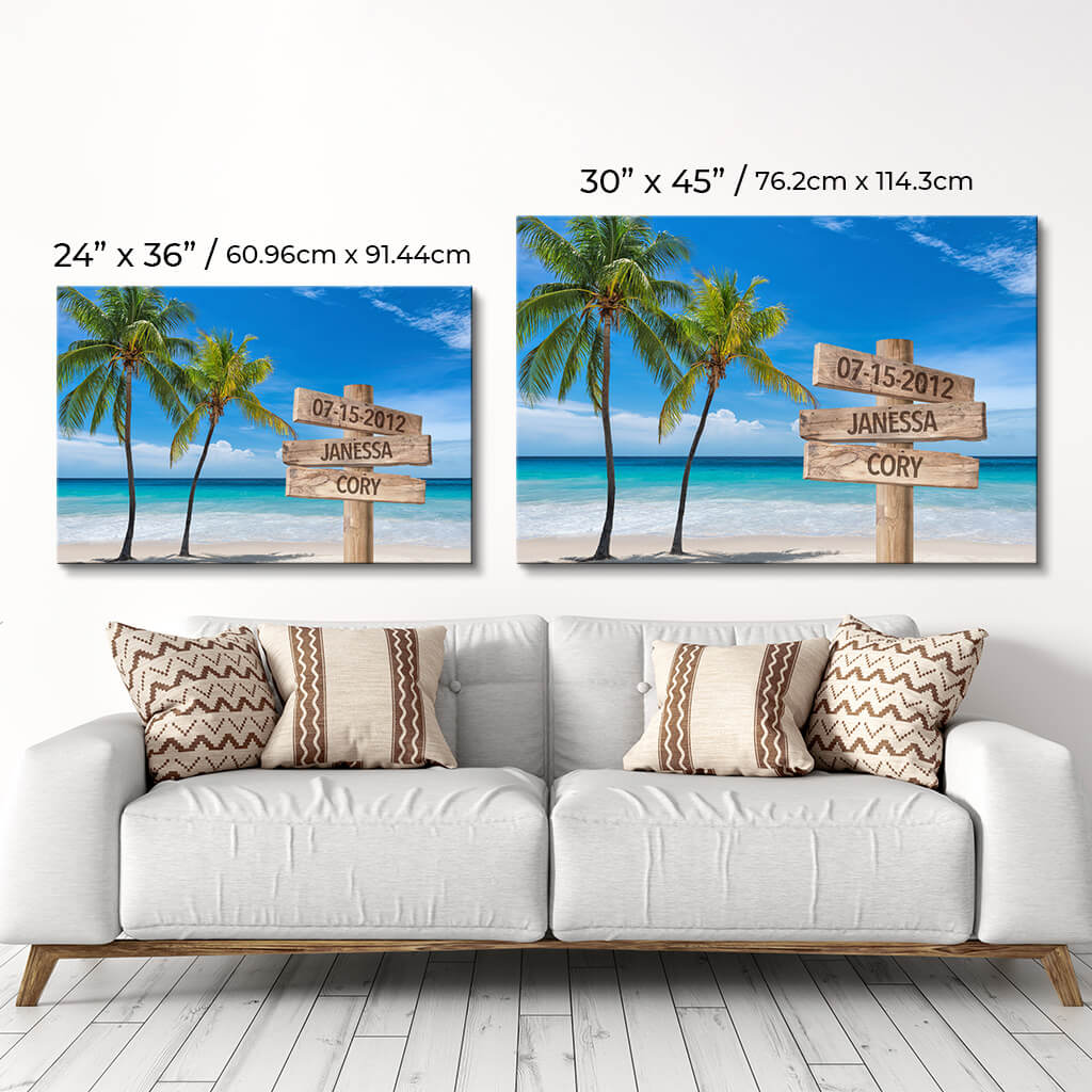 Ocean Palm Trees Sign Art - Size Comparison