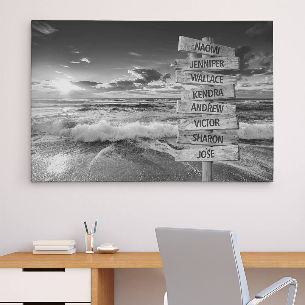 Ocean Wave Sign Art - 30x45 - black and white