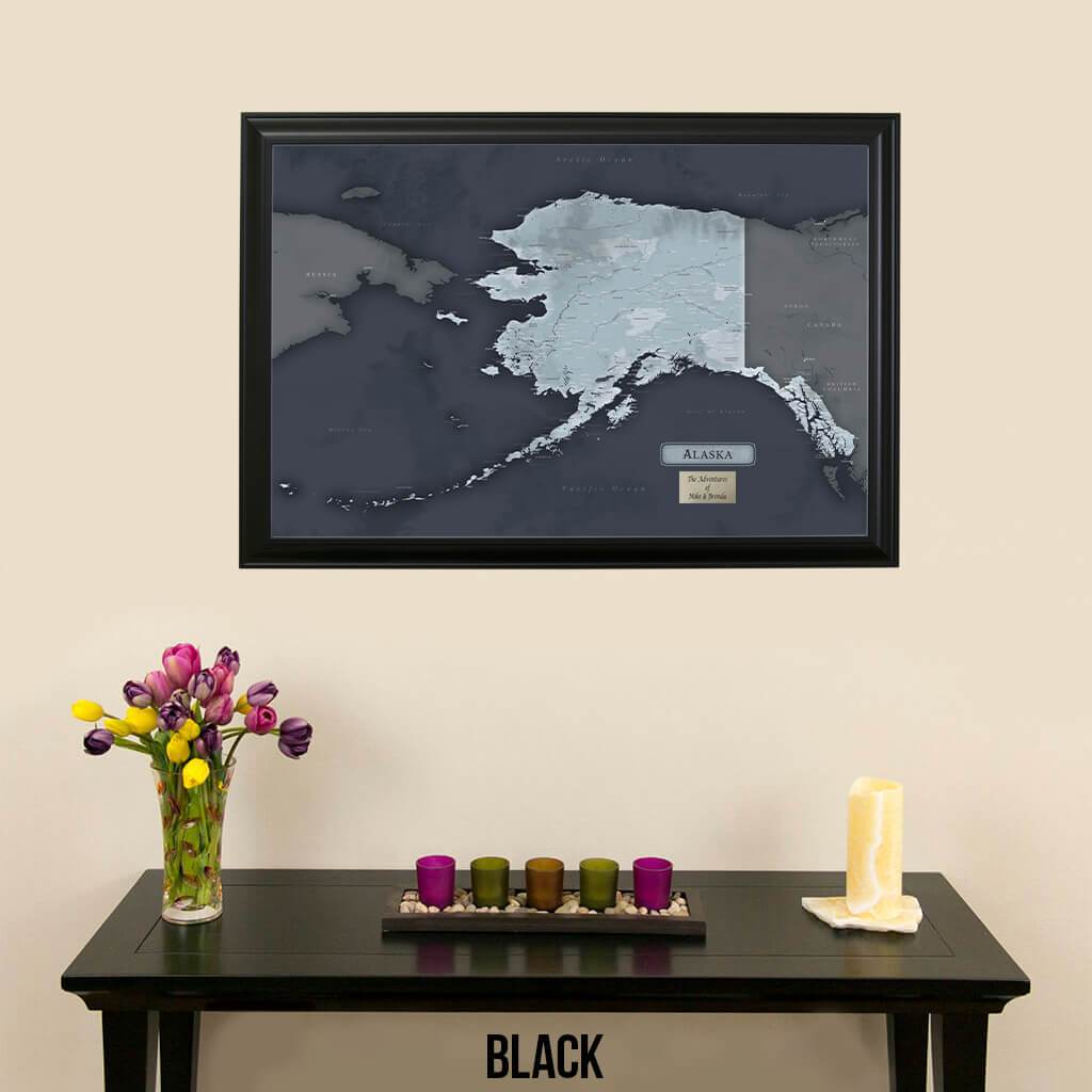 Pinnable Alaska Slate Travelers Map with Black Frame