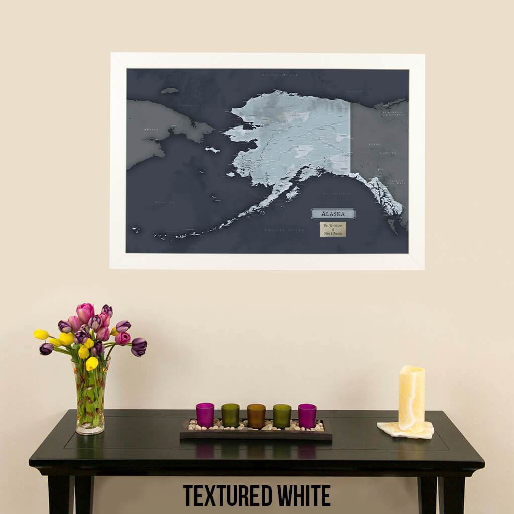 Pinnable Alaska Slate Travelers Map with Textured White Frame