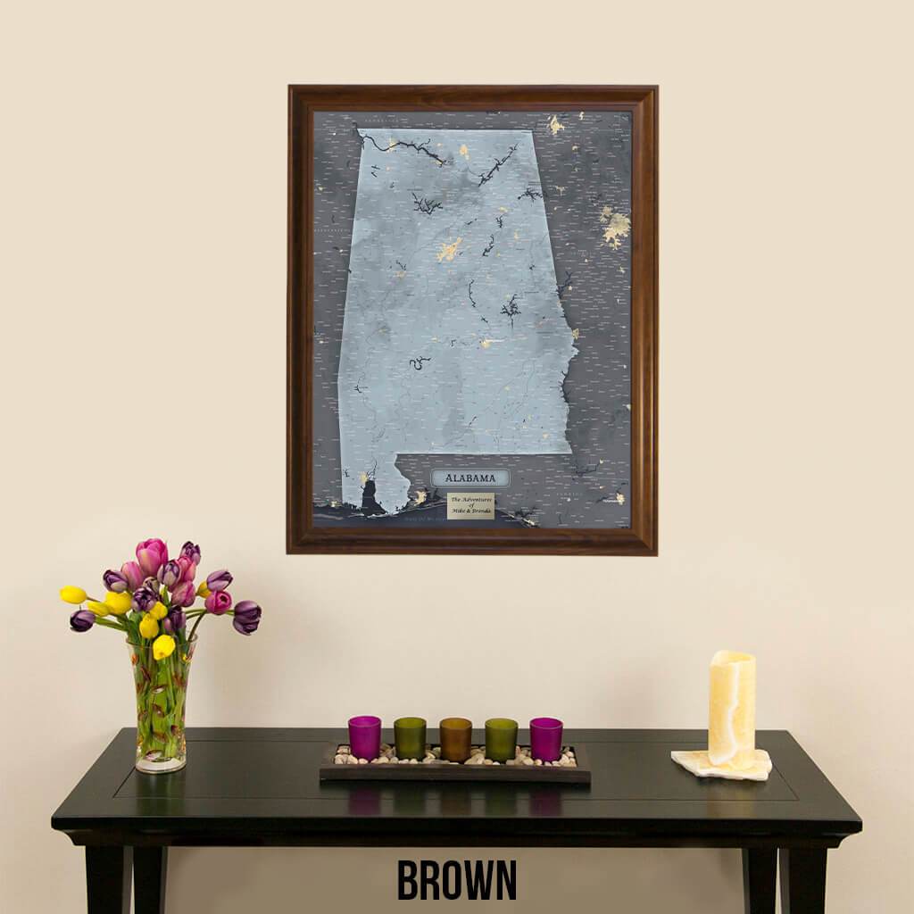 Push Pin Travel Maps Framed Alabama Slate Wall Map with Pins Brown Frame