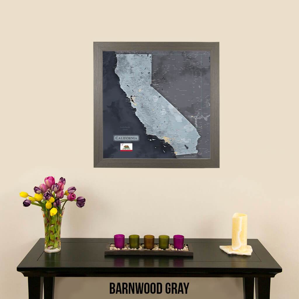 California Slate Map Modern Barnwood Gray Frame