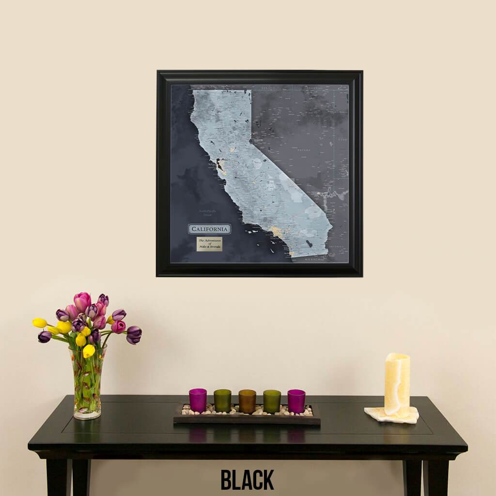 California Slate Map with pins Black Frame