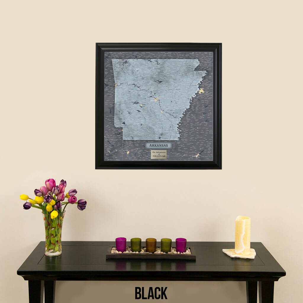 Slate Arkansas Push Pin Travel Map in Black Frame