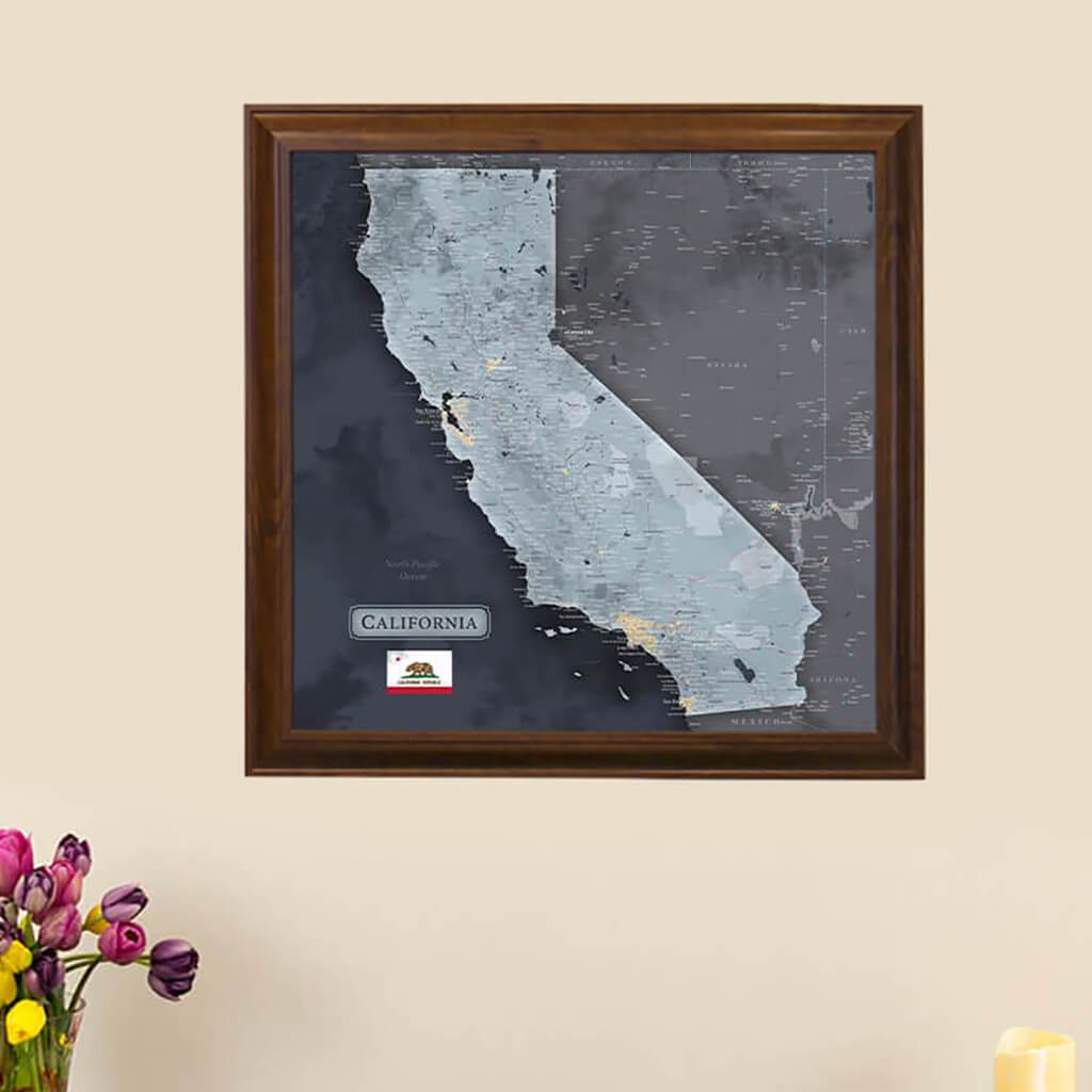 Push Pin Travel Maps California Slate Colored State Map with pins Main Image
