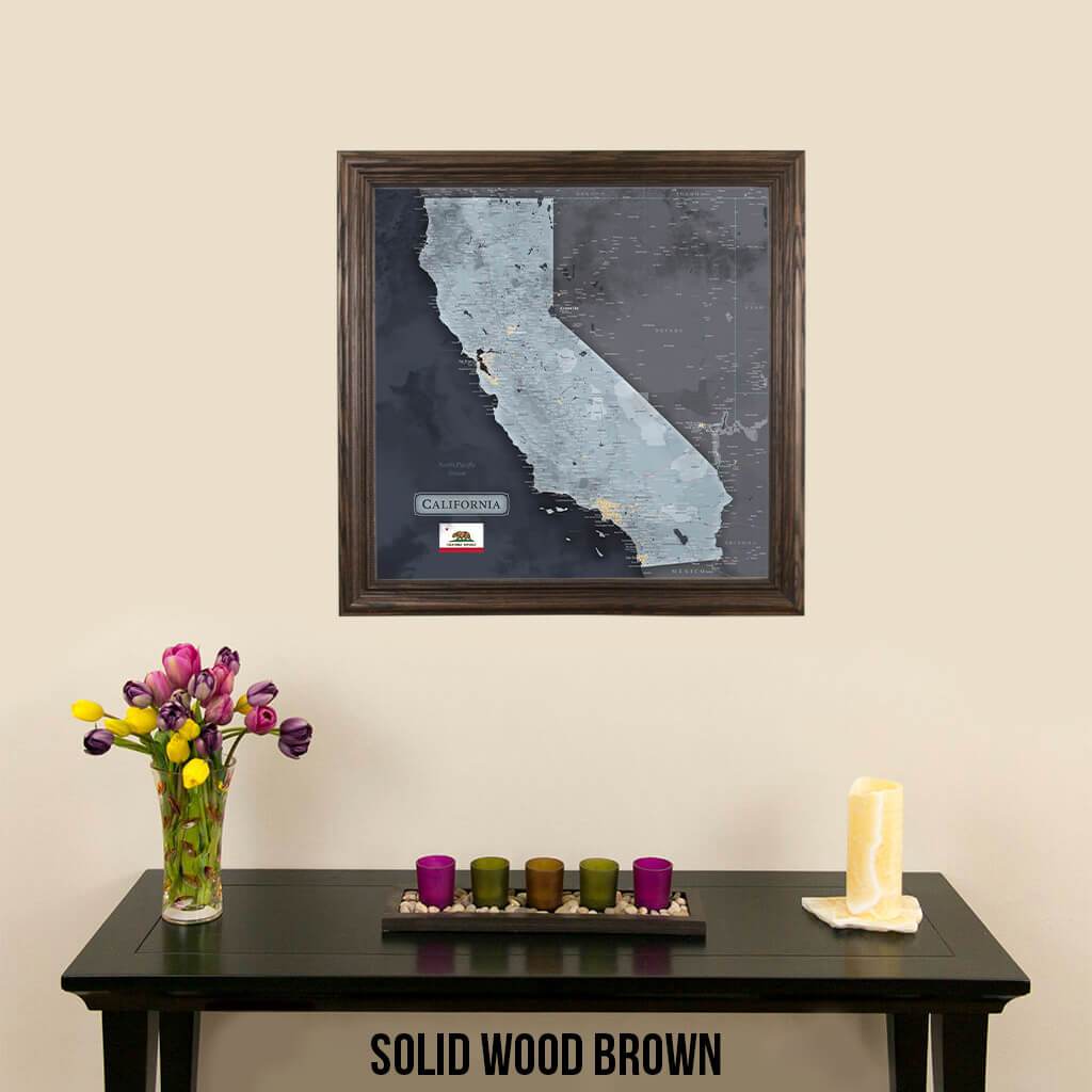 California Slate Map Solid Wood Brown Frame