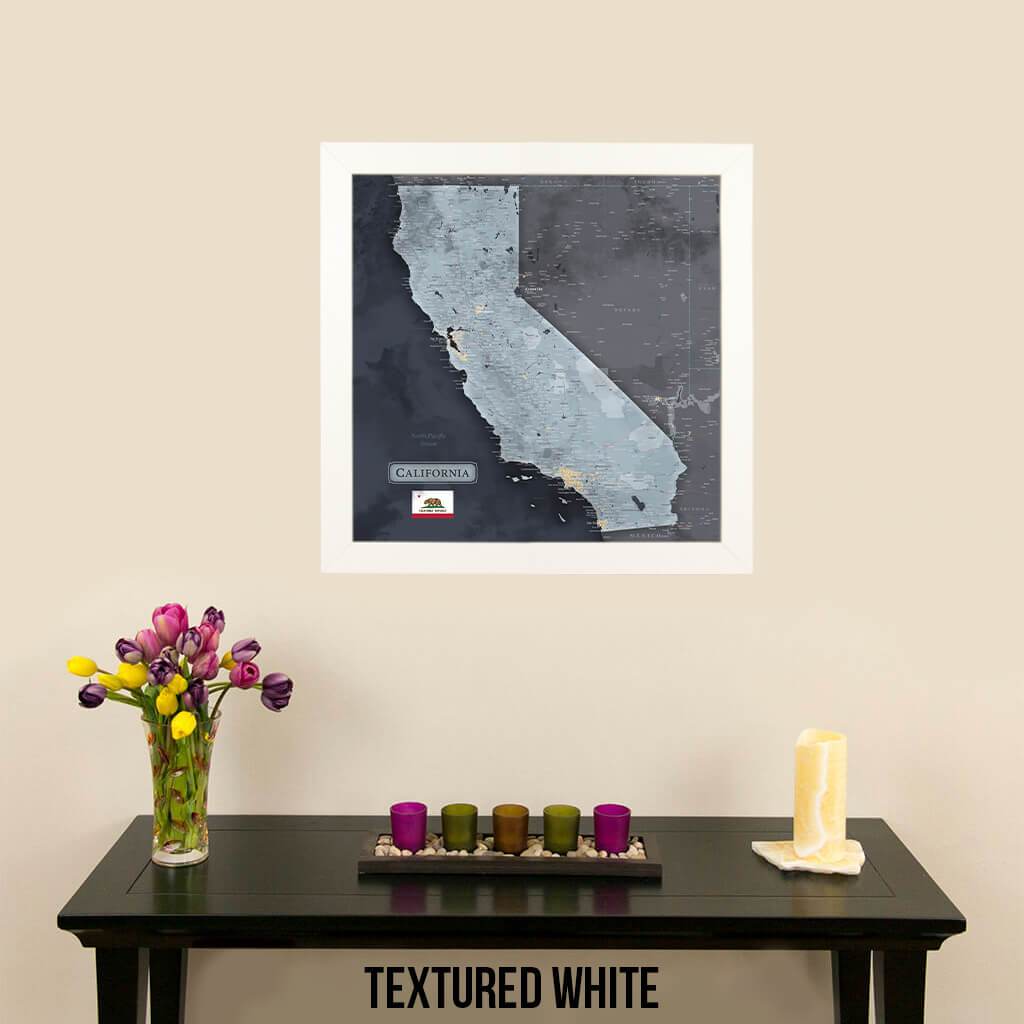 Push Pin Travel Maps California Slate Map with Modern Textured White Frame and Pins
