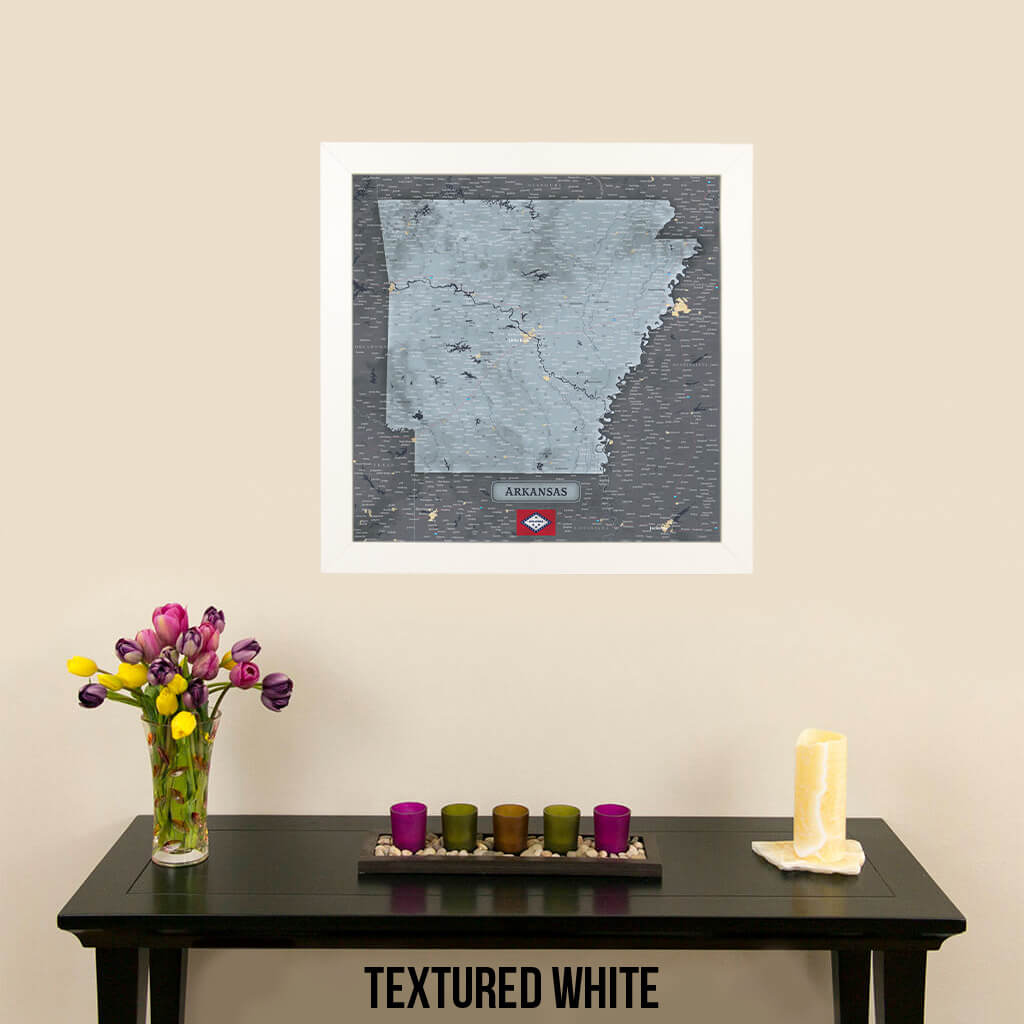 Slate Arkansas Push Pin Travel Map in Textured White Frame