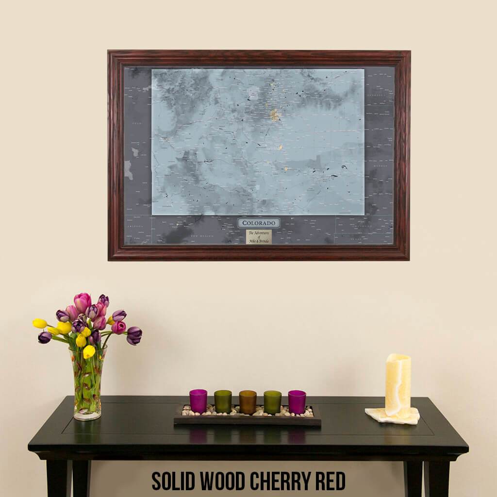 Push Pin Travel Maps Colorado Slate Map Solid Wood Cherry Frame