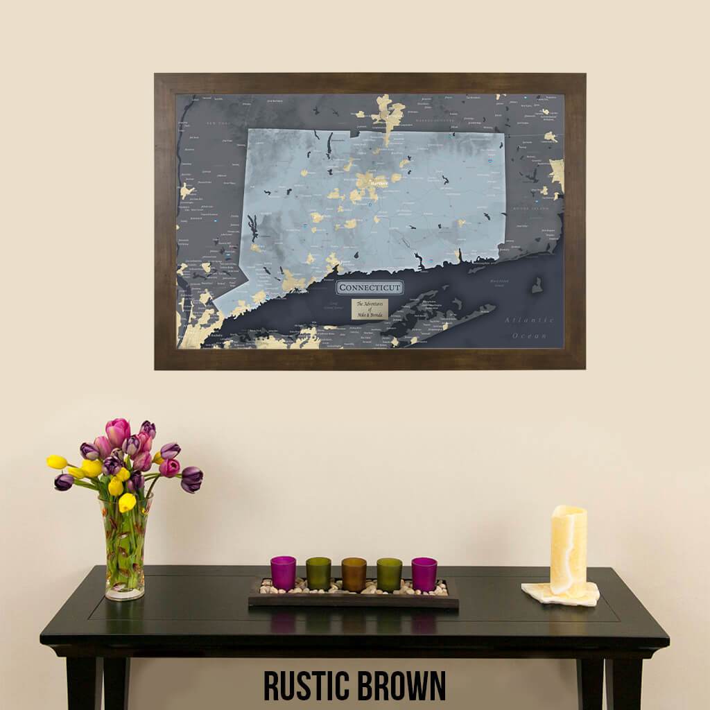 Push Pin Travel Maps Connecticut Slate Wall Map Rustic Brown Frame