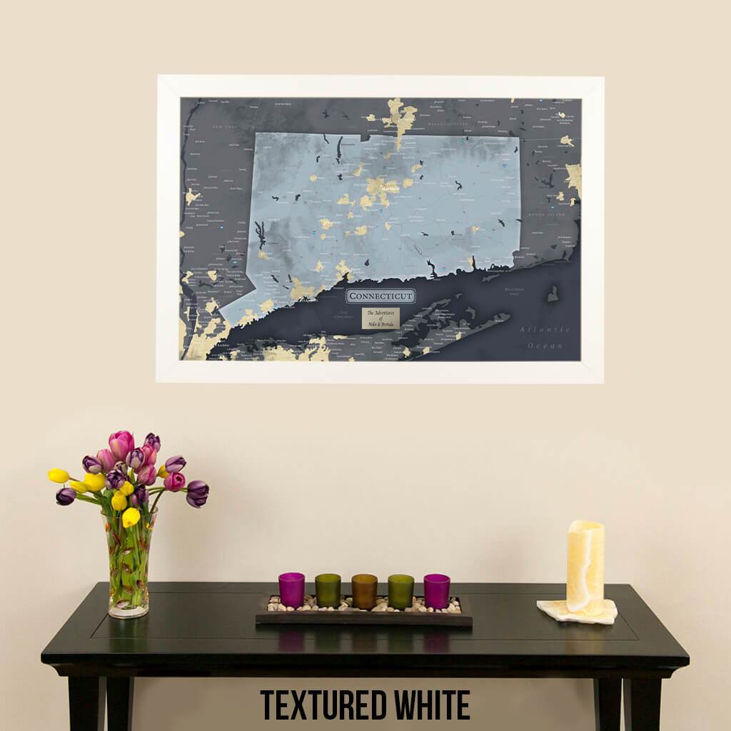 Push Pin Travel Maps Connecticut Slate Wall Map Textured White Frame