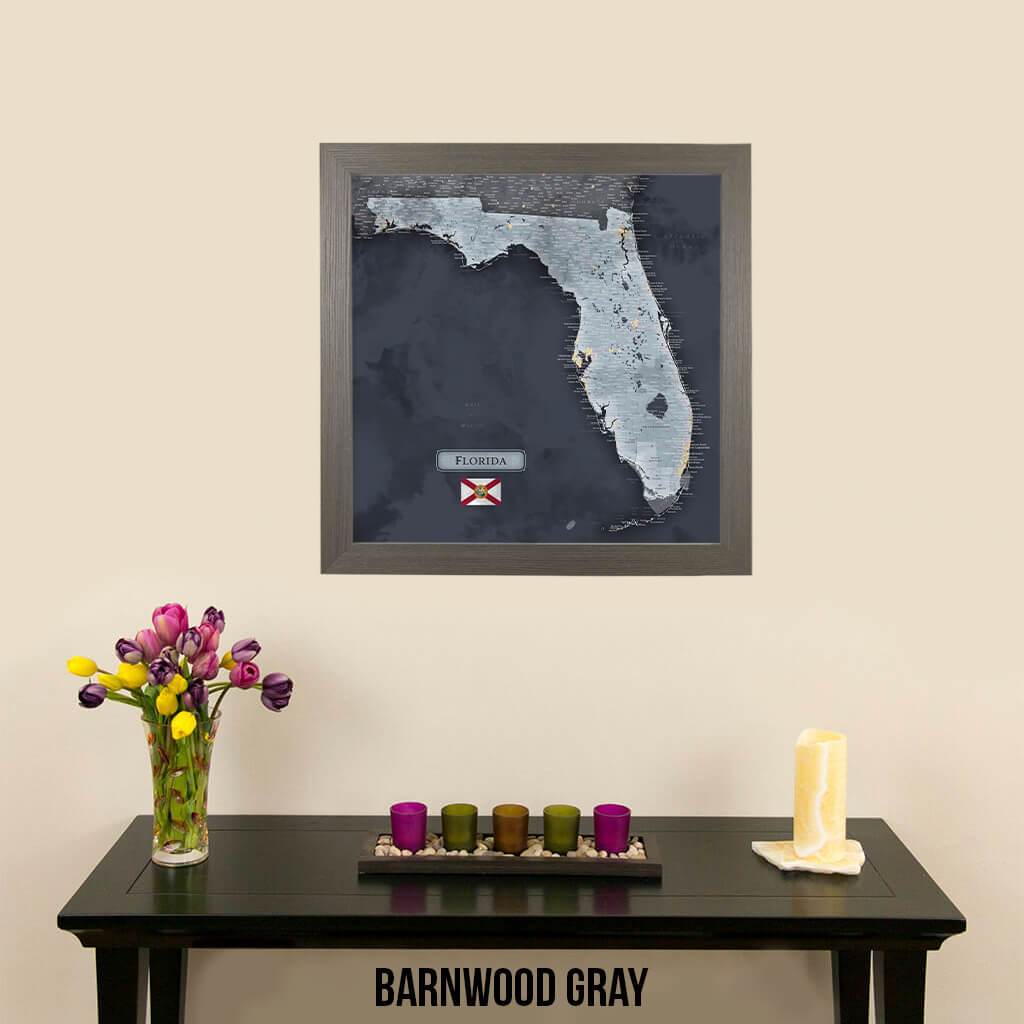 Push Pin Travel Maps Florida Slate Map Barnwood Gray Frame