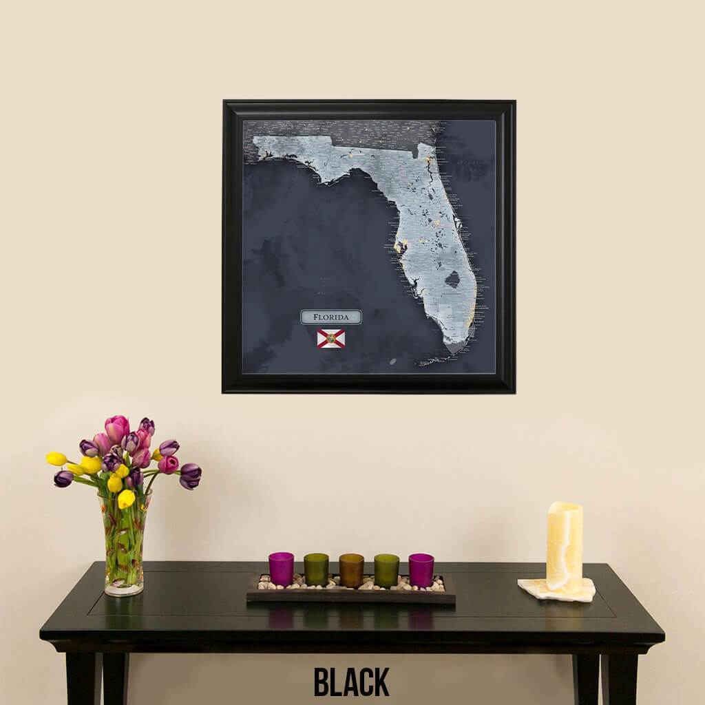 Push Pin Travel Maps Florida Slate Map Black Frame