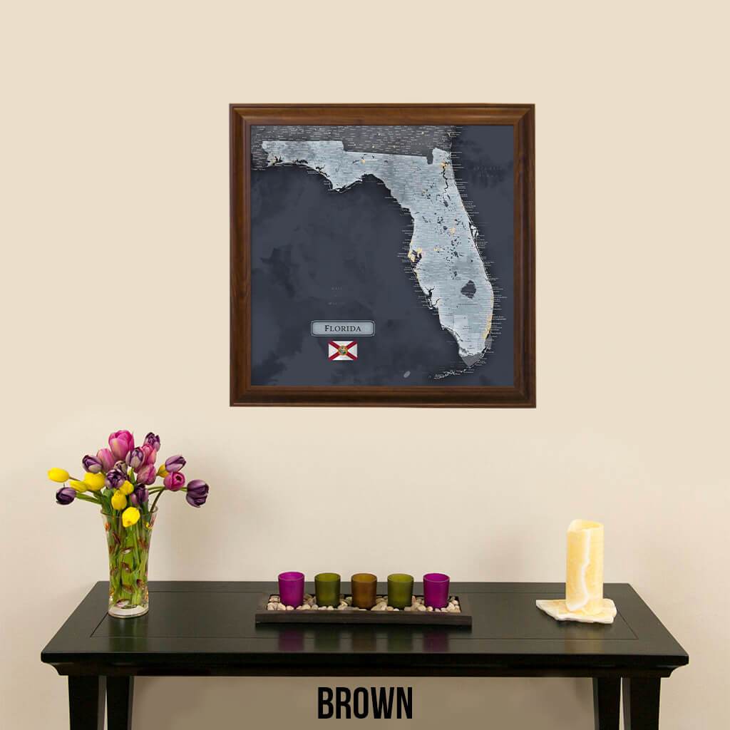 Push Pin Travel Maps Florida Slate Map Brown Frame
