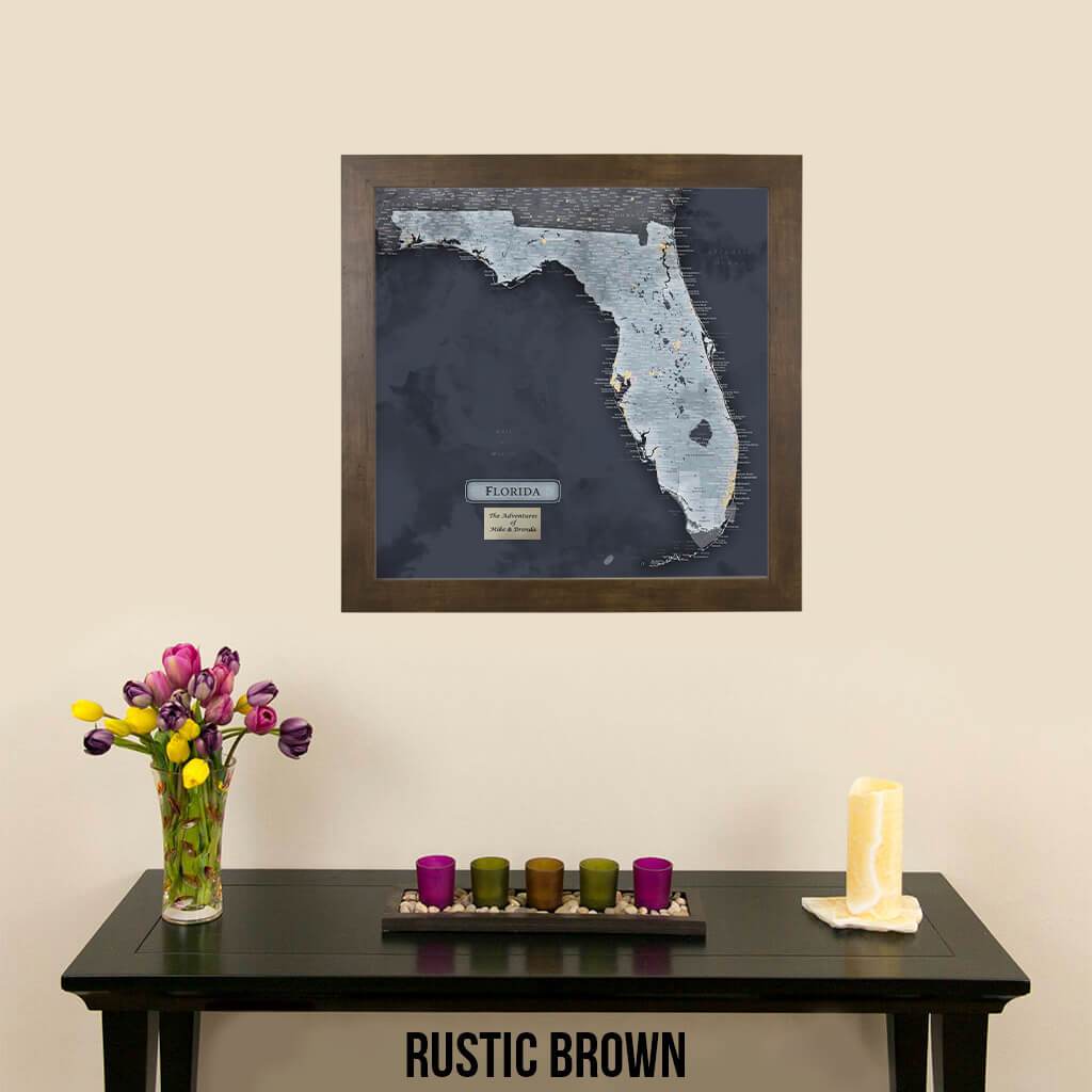 Push Pin Travel Maps Florida Slate Map Rustic Brown Attractive Modern Frame