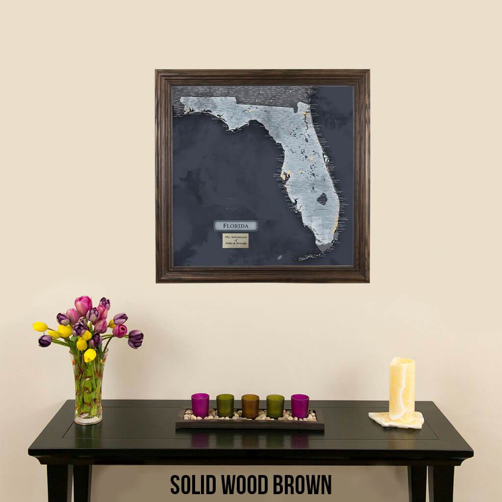 Push Pin Travel Maps Florida Slate Map Solid Wood Brown Frame
