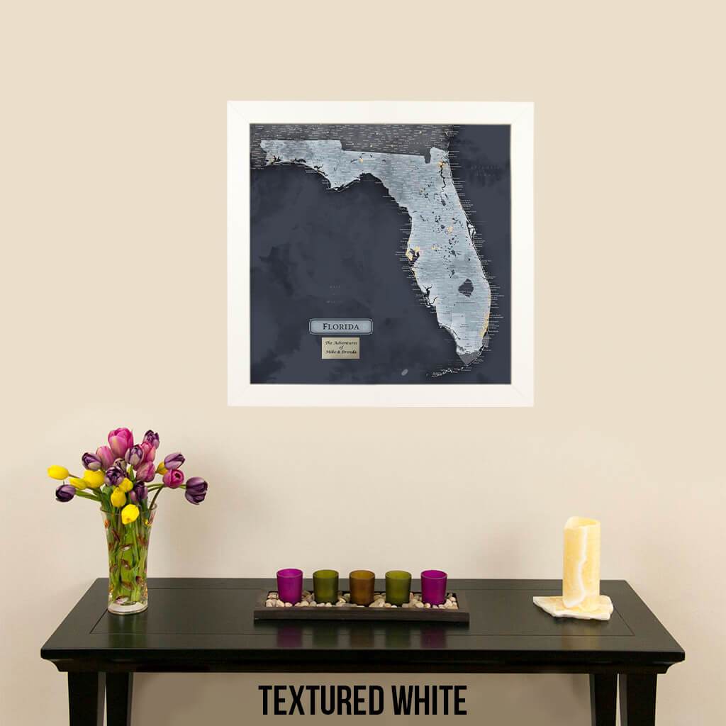 Push Pin Travel Maps Florida Slate Map Textured White Frame