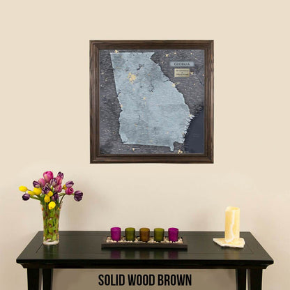 Push Pin Travel Maps Georgia Slate Map Solid Wood Brown Frame