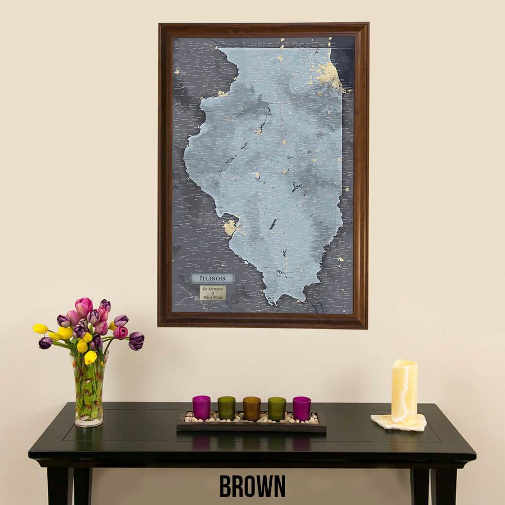Push Pin Travel Maps Illinois Slate Map with Pins Brown Frame