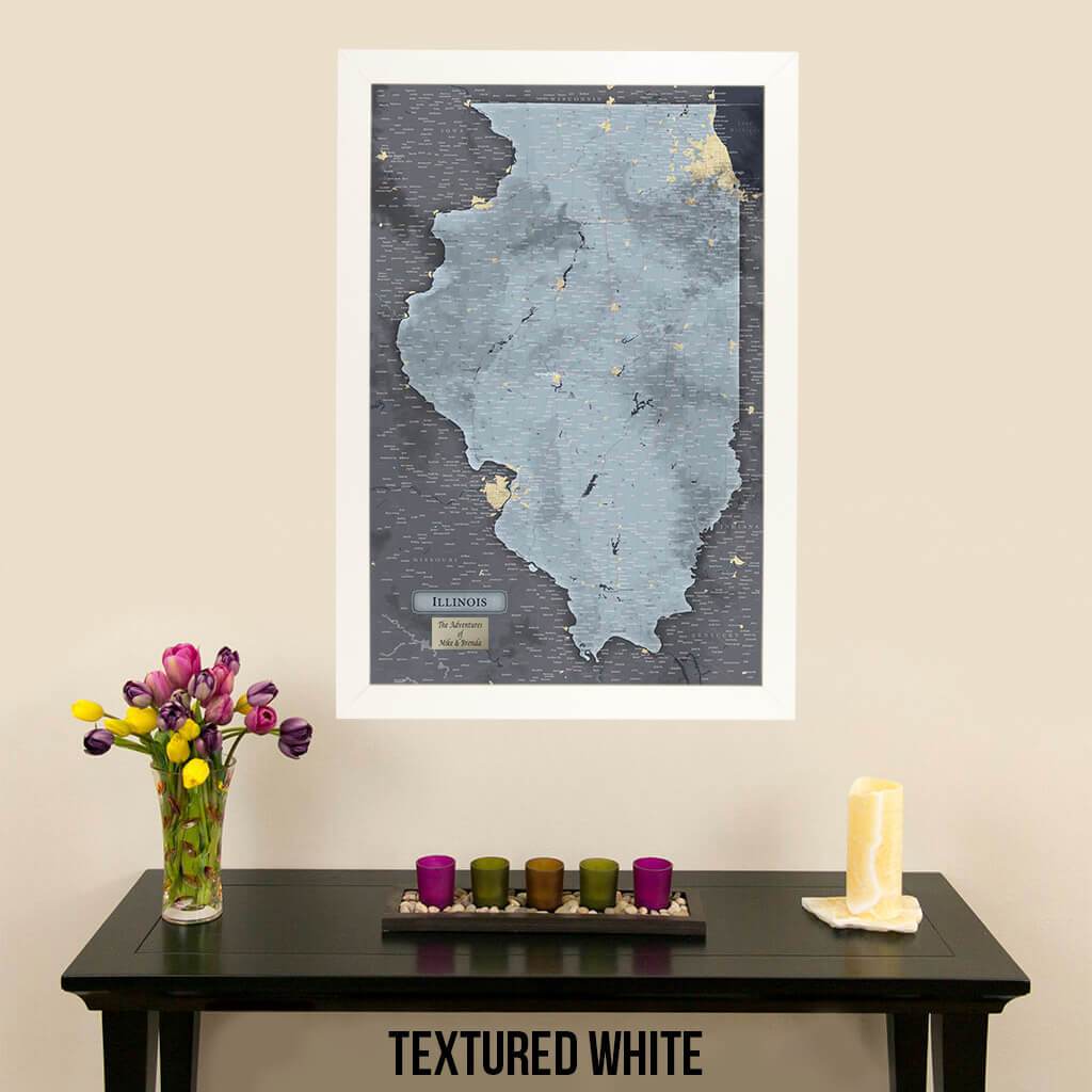 Push Pin Travel Maps Illinois Slate Map Textured White Frame
