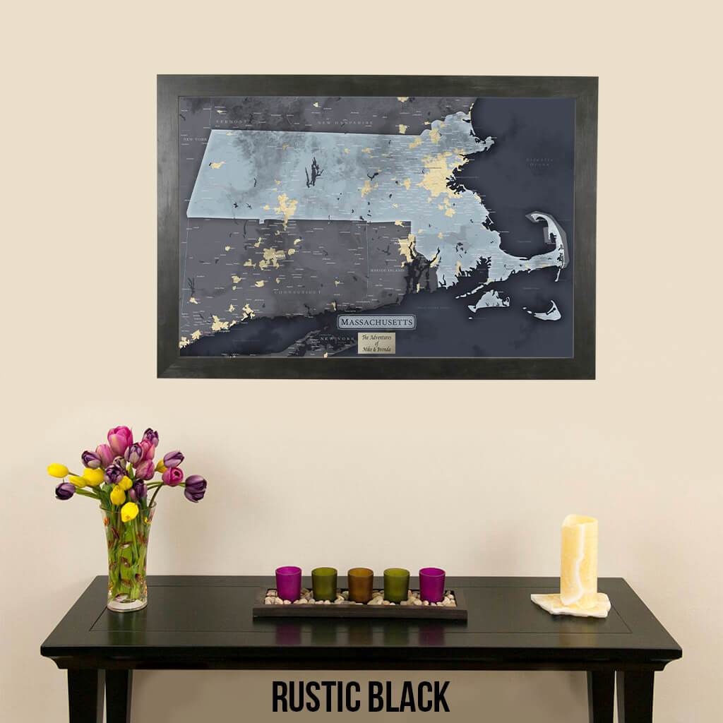 Push Pin Travel Maps Massachusetts Slate Travel Map Rustic Black Frame