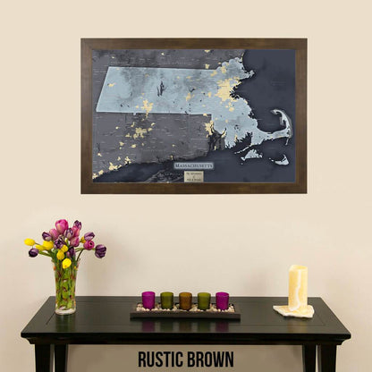 Push Pin Travel Maps Massachusetts Slate Travel Map Rustic Brown Frame