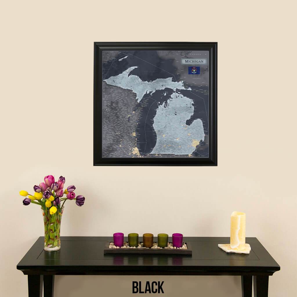 Push Pin Travel Maps Michigan Slate Travel Map with Pins Traditional Black Frame